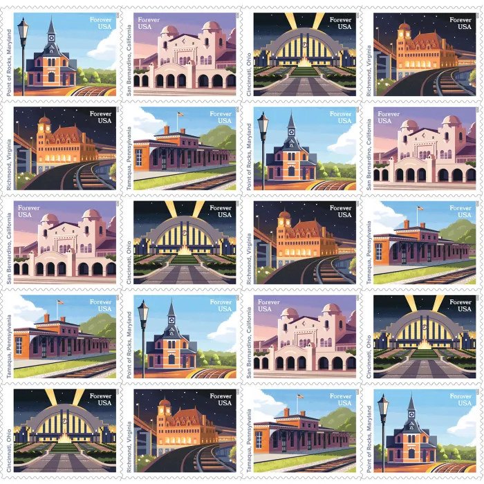 2023 Railroad Stations Stamps 100 PCS - Forever Stamps
